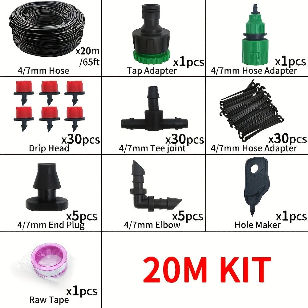ZK Water Saving Drip Irrigation Kit, 8-Hole Drip Atomizing Nozzle, 4/7 Tubing, C Y Stake for Garden Farm Multi-Scenario Watering