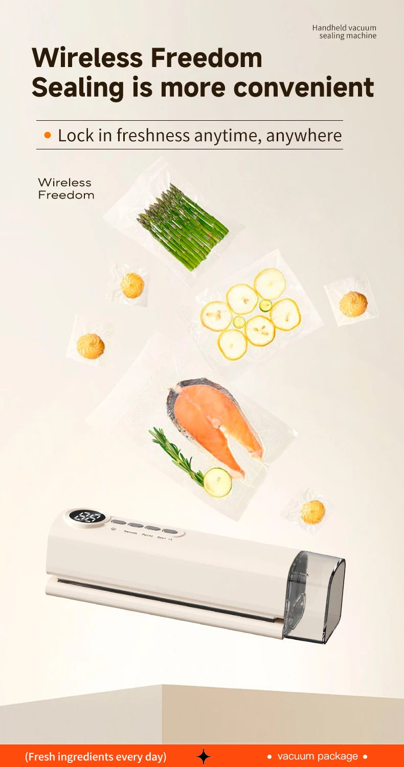 Portable Vacuum Sealer Machine 62kPa Rechargeable Food Vacuum Sealing Machine 150mm Heat Sealer with 3 Temperature Levels