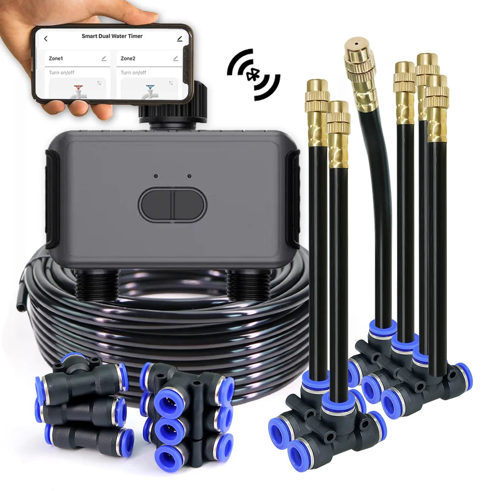 Smart Bluetooth Gardening Irrigation Timer Mist Cooling Kit APP Customized Watering Program Quick Connection Accessories