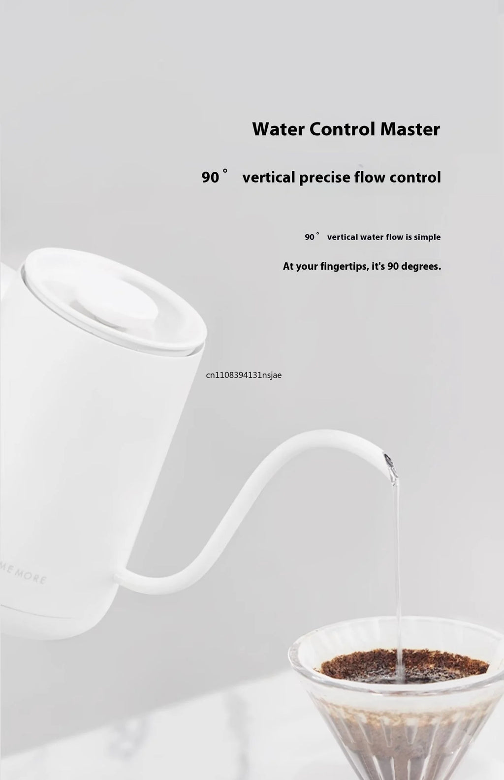 Memore white gooseneck electric pour-over coffee kettle with 90-degree precise flow control spout.