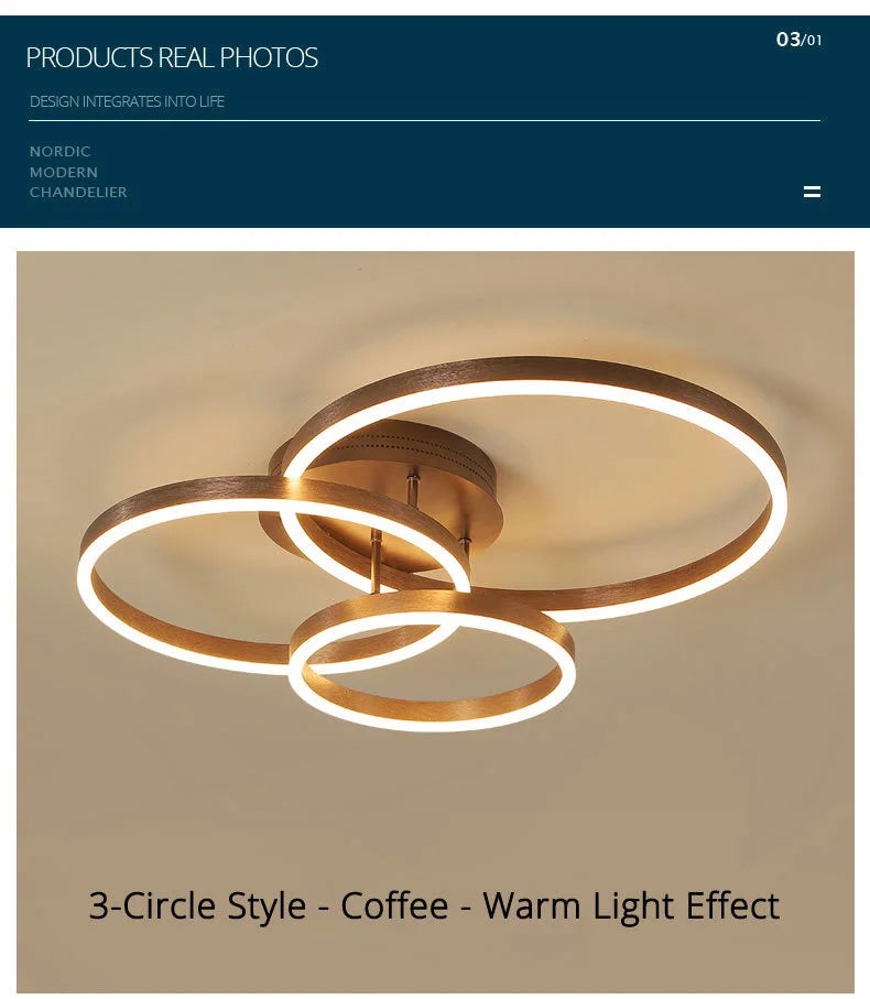 Nordic Creative Led Circle Chandeliers Bedroom Living Dining Room Lighting Chandelier Golden Brown Glossy Lamp Home Indoor Lamps