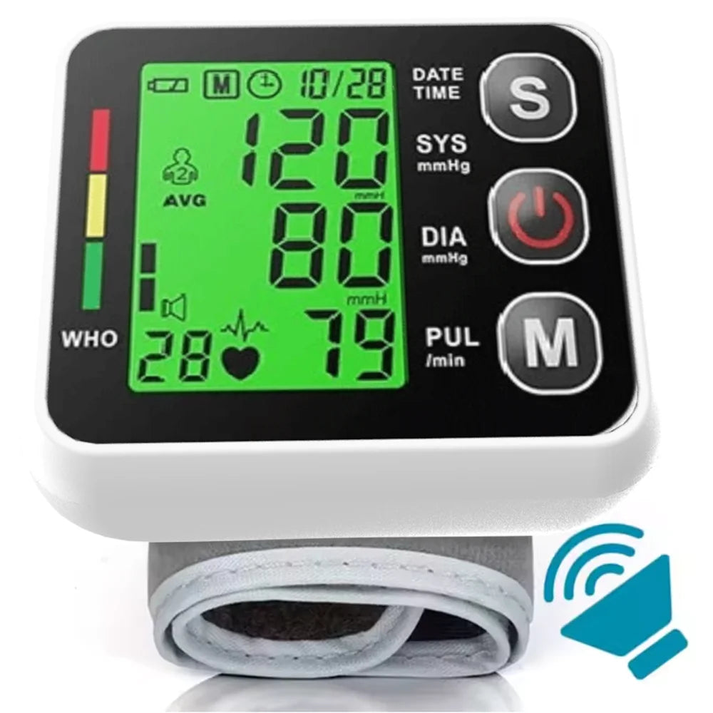 Digital Tensiometer Health Medical BP Sphygmomanometer Wrist Cuff Digital Blood Pressure Monitor Heart Rate Pulse Meter Tonomete