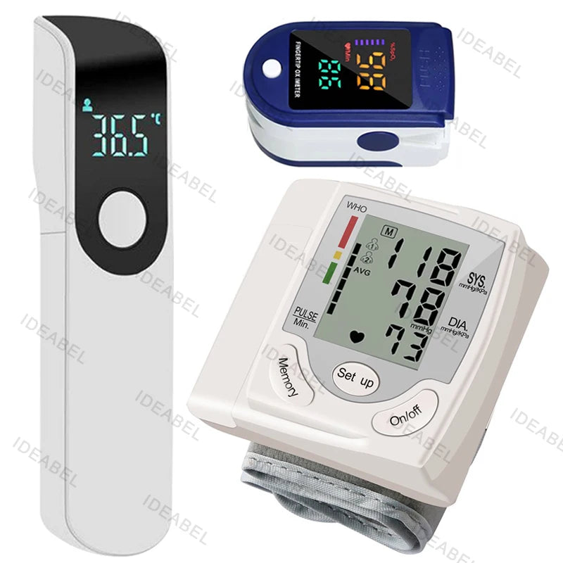 Wrist Blood Pressure Monitor Infrared Thermometer Tonometer BP Monitor Non Contact Infrared Medical Thermometer Pulse Oximeter