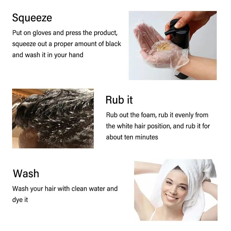 3-in-1 Black Hair Dye Shampoo Instant Hair Color Shampoo For Gray Hair Coverage Natural Herbal Permanent Hair Dye For Men Women