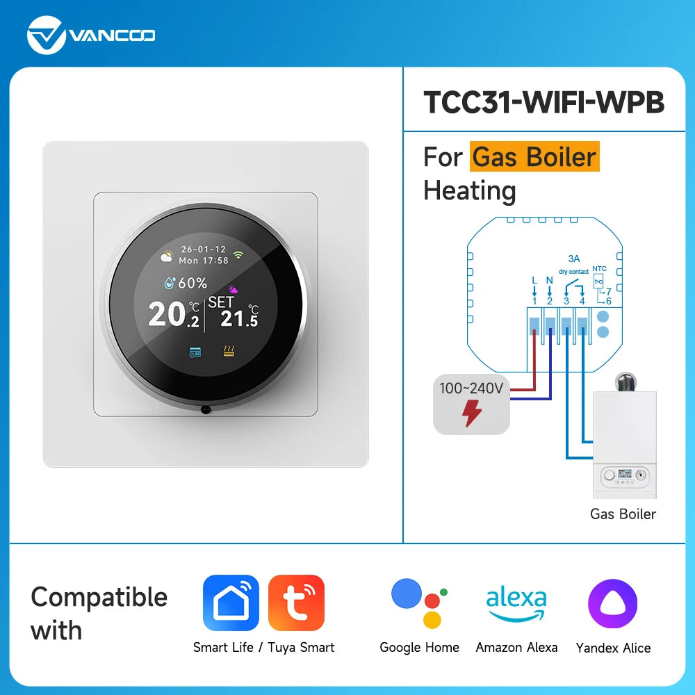 Tuya WiFi Smart Knob Thermostat for Electric Floor Heating Water/Gas Boiler Heating Thermoregulator Support Alexa Google Home