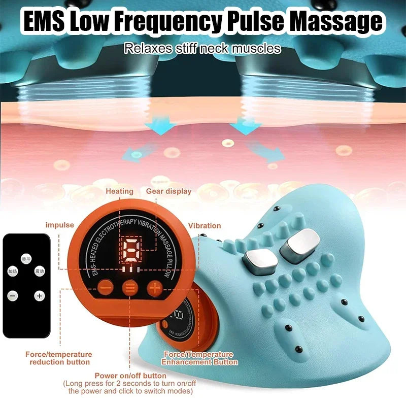 Electric Neck Massager with Heat Therapy - Blue Rechargeable Relief Massage Cushion Tidesmit
