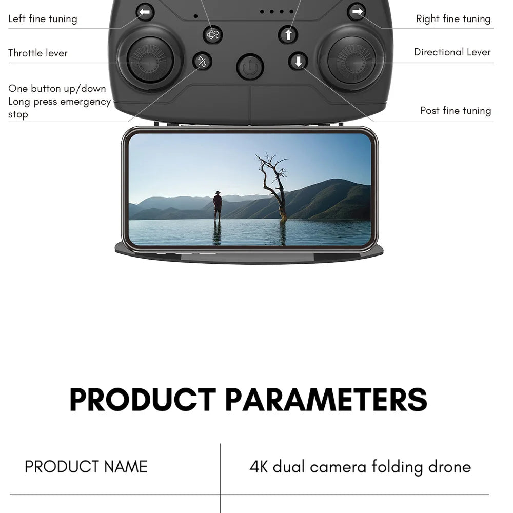 4K Camera Drone with Optical Flow Positioning - Foldable RC Aircraft Tidesmit