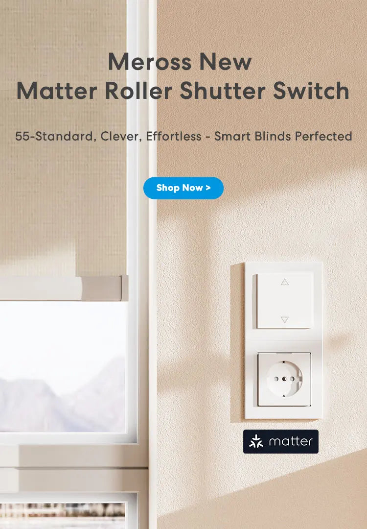 Meross Matter WIFI Smart Roller Shutter (Neutral Cable Required) Roller Shutter Switch Works With HomeKit ,Alexa and Google
