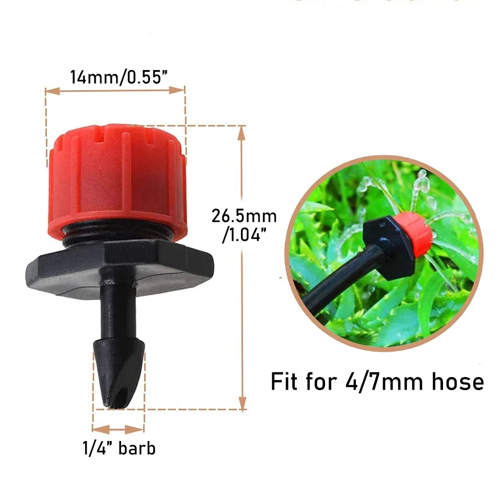 50/100PCS Adjustable Dripper for 4/7mm Garden Irrigation Hose Watering Sprinkler Emitter 0-80L/H for Yard Greenhouse