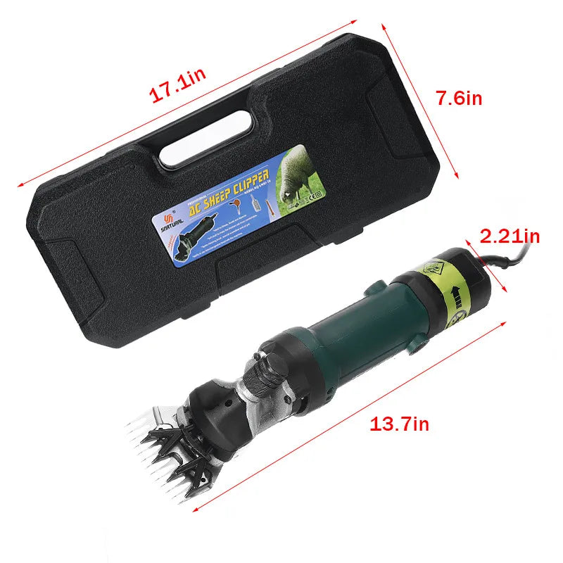 2000W electric sheep clipper with 13-tooth blade, 6-speed settings, and carry case for efficient farm animal shearing.