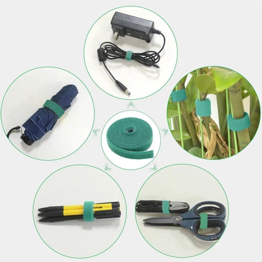 Self Adhesive Plant Nylon Cable Tie Green Adjustable Plants Hook Loop Support Garden Twine Bandage Reusable Fastener Tape Strips