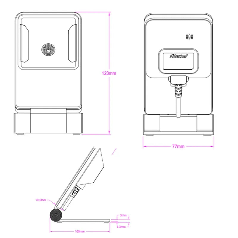 Foldable omnidirectional desktop 2D barcode scanner with USB connection base, white