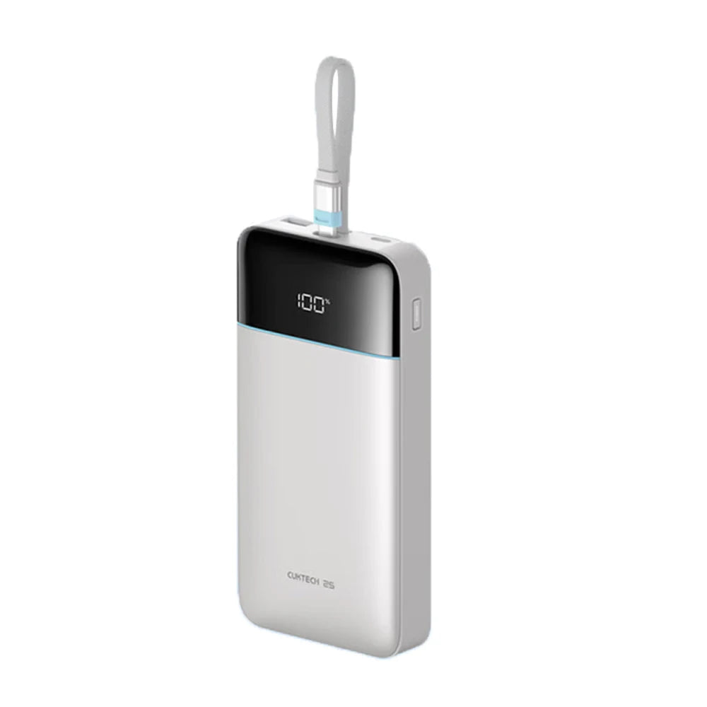 CUKTECH 25000mAh 120W Portable Charger with Built-in USB-C Cable WHITE Tidesmit