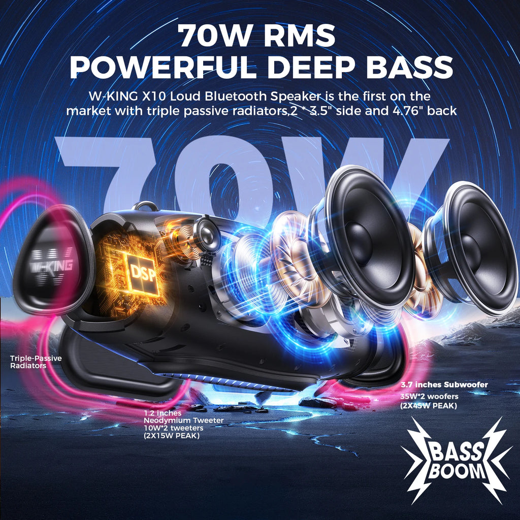 W-KING X10MIC Portable Loud Bluetooth Speakers (120W PEAK)70W with Wireless Microphone,  Waterproof Outdoor Wireless Bluetooth