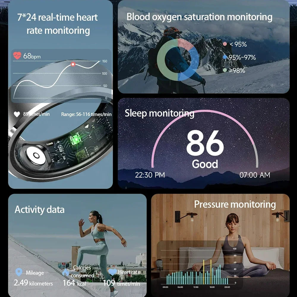 Smart Health Ring Fitness Tracker with Heart Rate & Oxygen Monitor Tidesmit