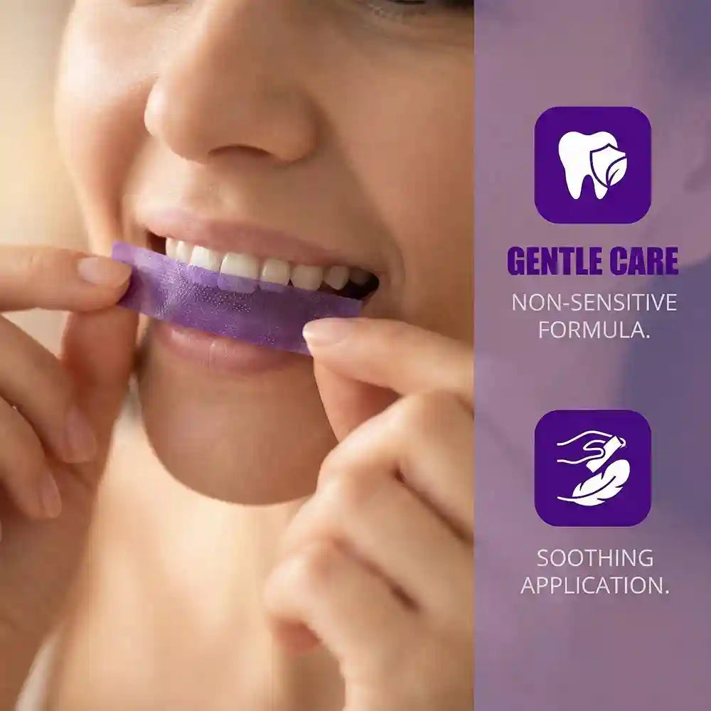 Tidesmit purple teeth whitening strips for instant color correction and sensitive-friendly at-home teeth bleaching
