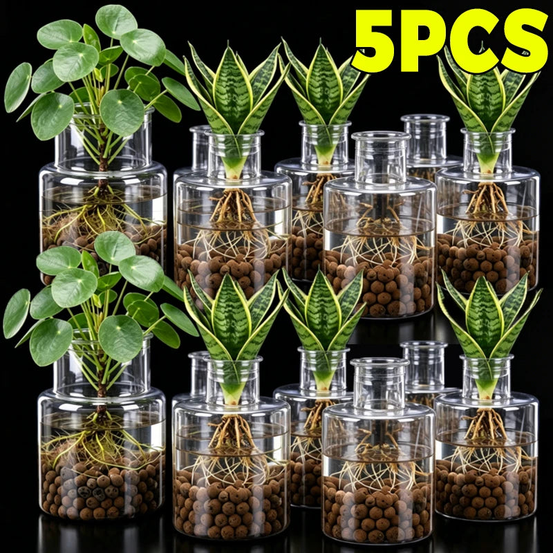 1/5x Transparent Hydroponic Flower Pot Planting Rooting Container Tabletop Plants Bonsai Office Table Home Gardening Decoration