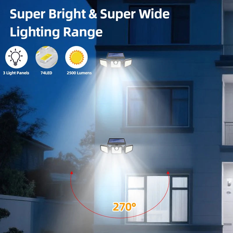 3 Head Solar Motion Sensor Outdoor Wall Light Adjustable Waterproof Solar Powered Security Lamp Garden Patio Pathway Spotlights