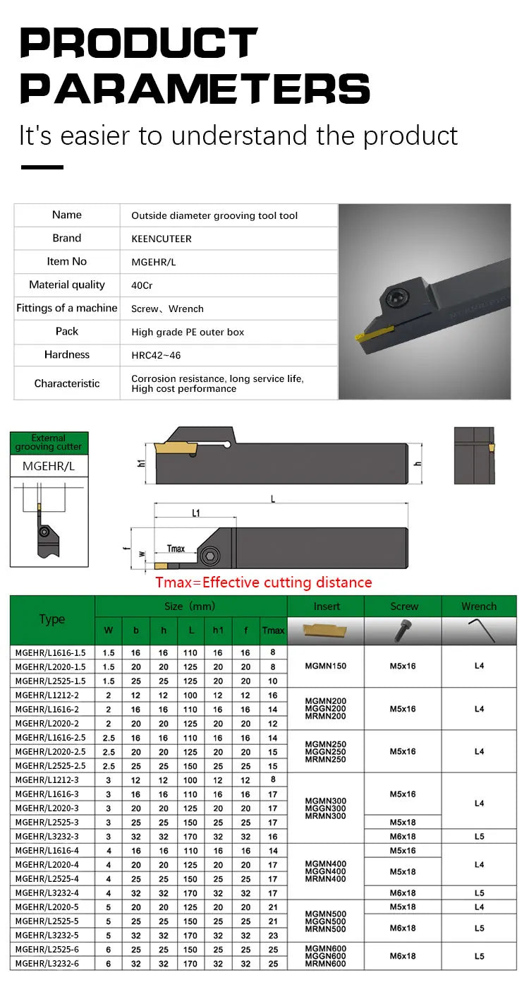 Full Series Grooving Tool Holder MGEHR1212 MGEHR1616 MGEHR2020 MGEHR2525 Slotting Turning Tool for Carbide Grooving Insert MGMN