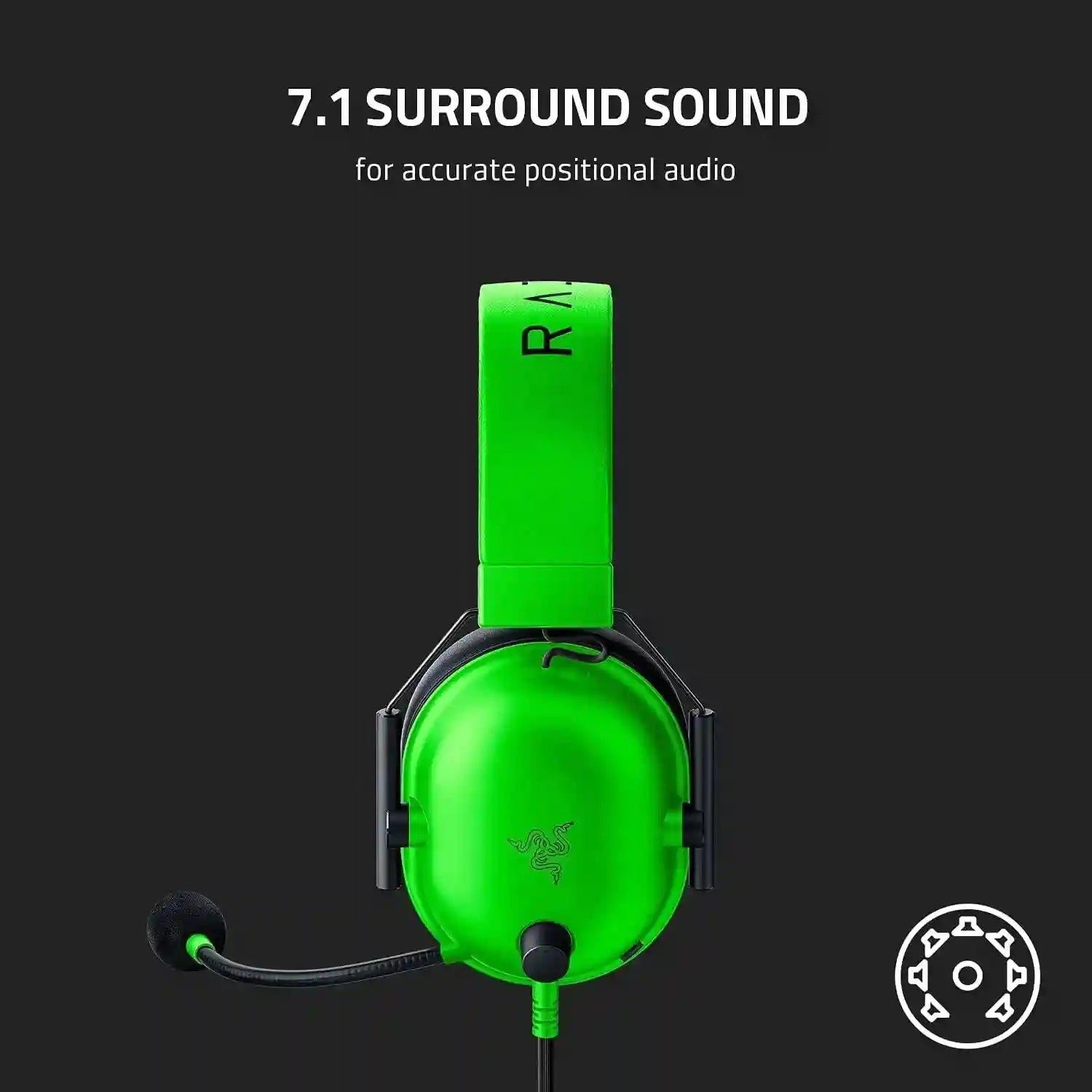 Razer BlackShark V2 X Gaming Headset with 7.1 Surround Sound - Black, White, Green Tidesmit