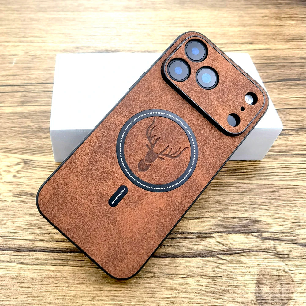 iPhone 17 Pro Max Faux Leather Magnetic Slim Case - Shock Absorbing Dark Brown Tidesmit