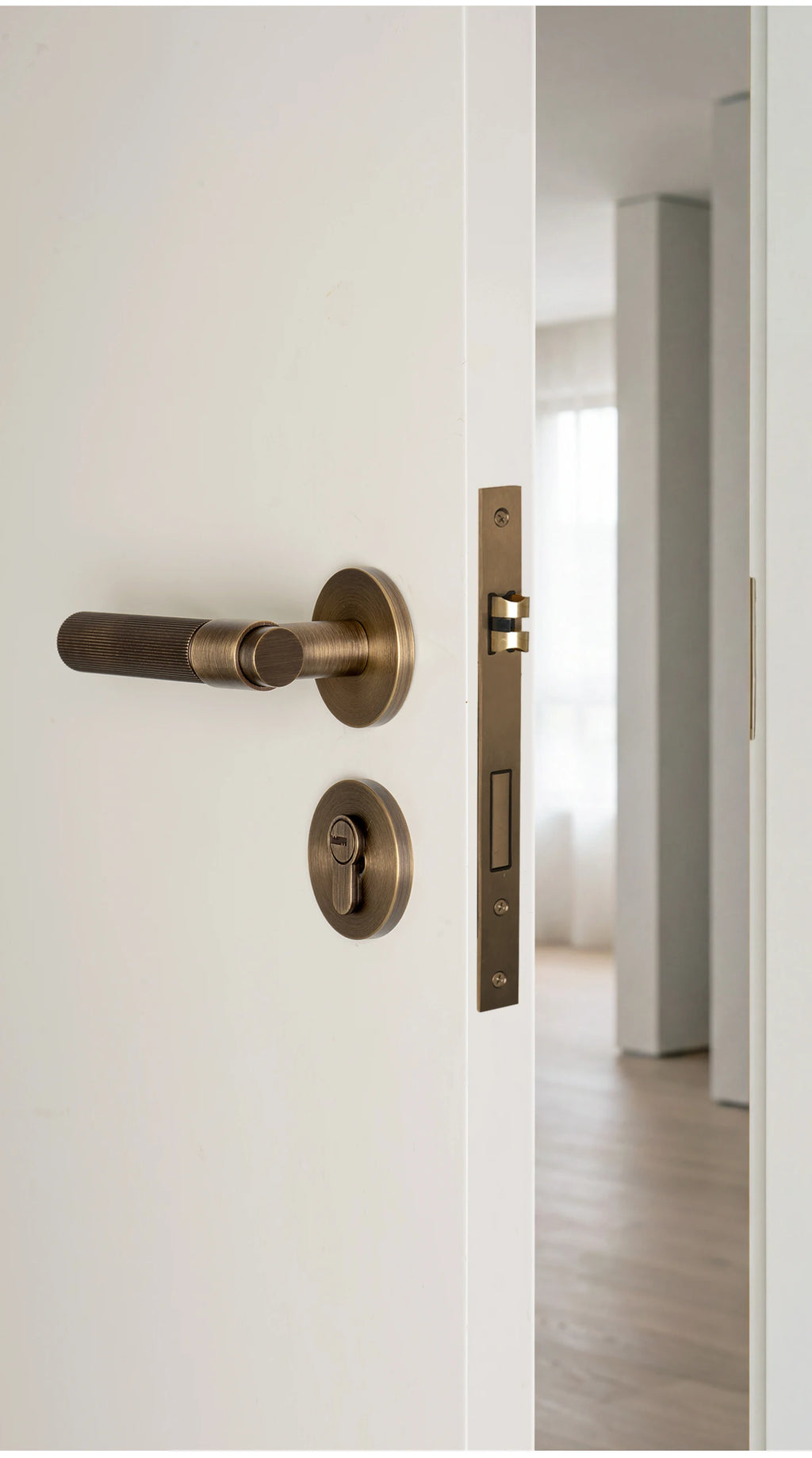 DOOROOM Brass Door Lock Set Modern Stripe Antique Bronze Interior Door Lock Decorative Lock Privacy Lock Passage Lock
