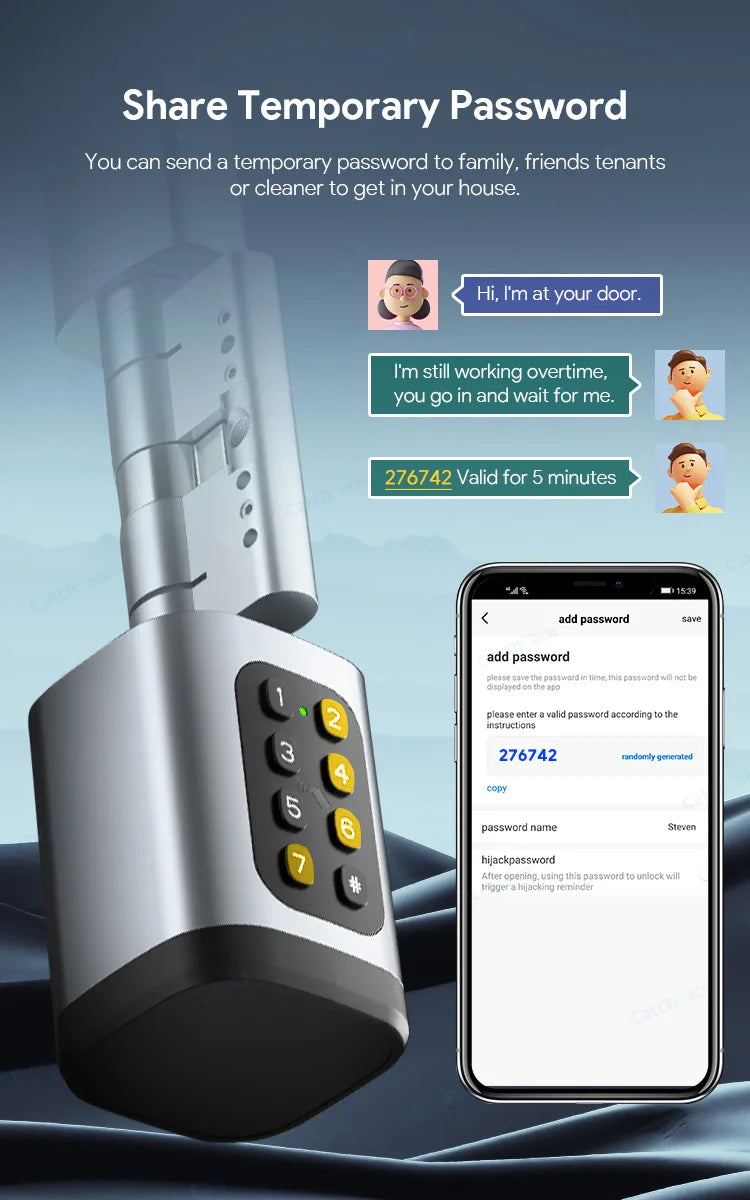 V1 Pro+ Version Adjustable TUYA or TTLock APP Fingerprint Password Digital RFID Card Cylinder Smart Door Lock for Home Hotel