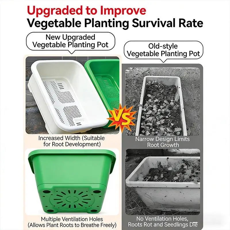 Vegetable planter pot set comparison showing white and green rectangular planters