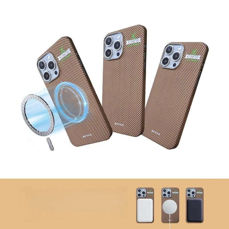 iPhone 15 Pro Carbon Fiber Magnetic Case - Slim Brown Protective Cover Tidesmit