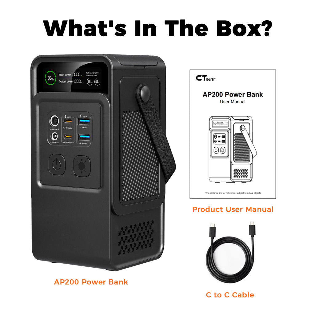 CTOLITY AP200 200W 192Wh Power Station Energy Storage Power Supply 60000mAh Portable Mobile Power Station Solar Generator Lifepo4 Battery