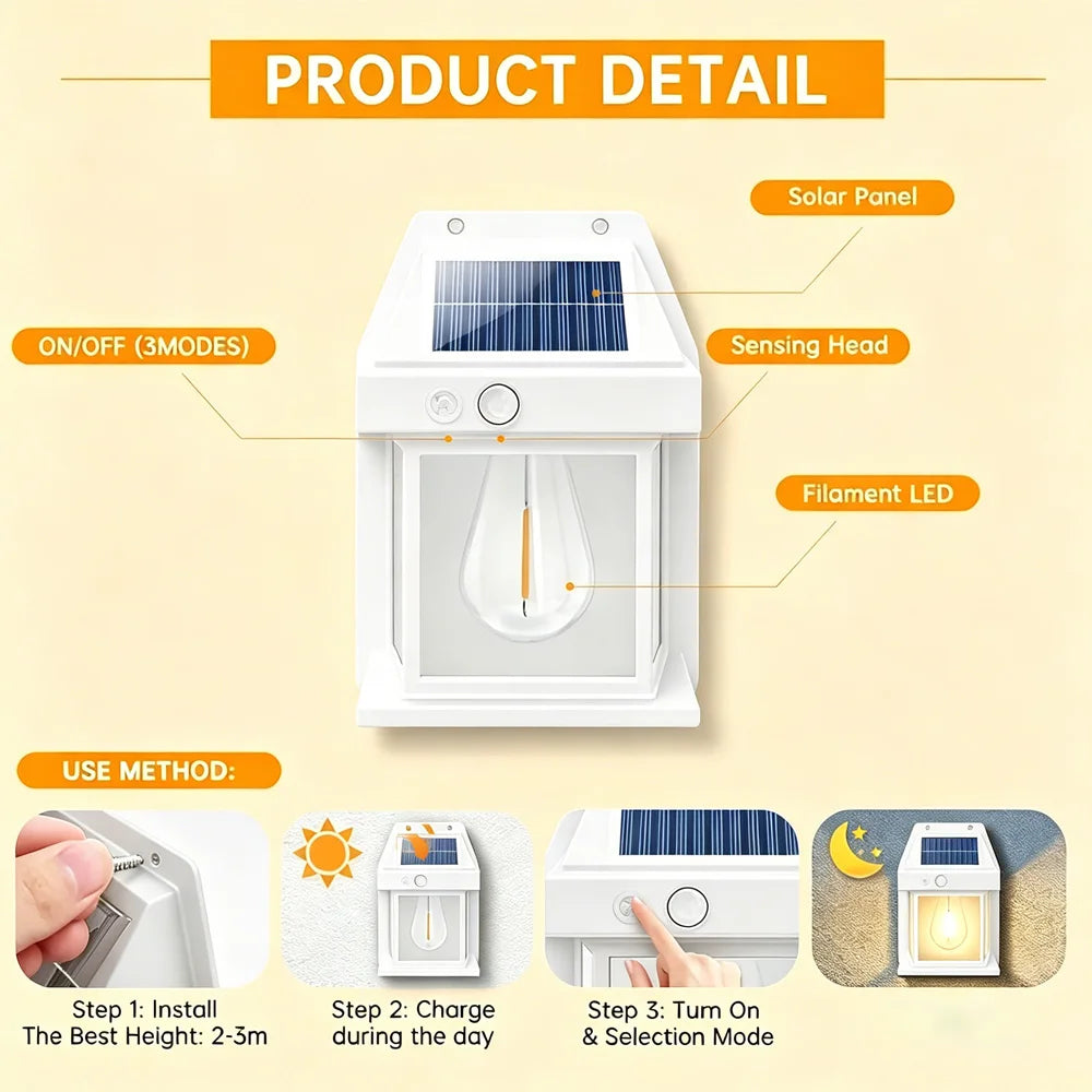4PCS Solar Wall Light Outdoor Waterproof Sunlight Pathway Fence Lamp Yard Luminous Wall Washer Garden Decoration Tungsten Light