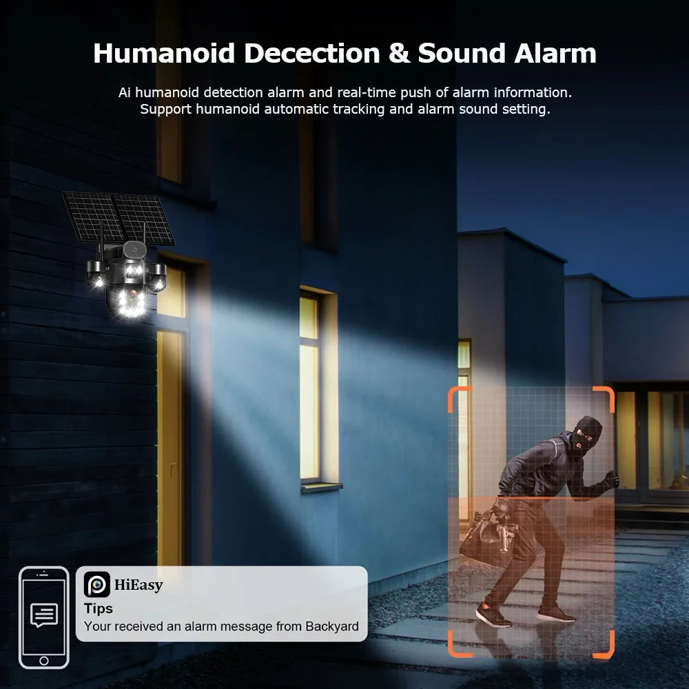 60X Optical Zoom Home Surveillance Solar Cameras 4G Security Protection Auto Track  24/7 Record 4 Screen/4 Lens CCTV PTZ Camera