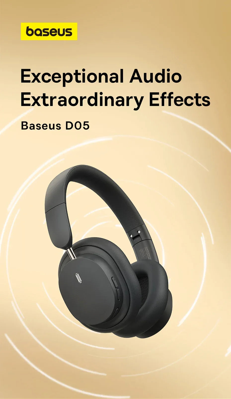 Baseus Wireless Headphones Bluetooth 5.3 HIFI Level Earphone 40mm Driver Foldable Over Ear Headsets 70H Playtime Spatial Audio Tidesmit