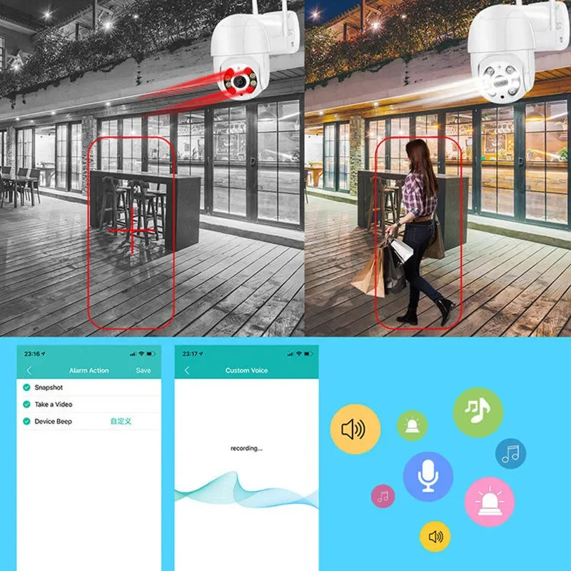 8MP 4K Wireless PTZ Camera HD 1080P Color Night Vision Wifi IP Camera Outdoor 5MP Ai Auto Tracking CCTV Surveillance Cam V360PRO