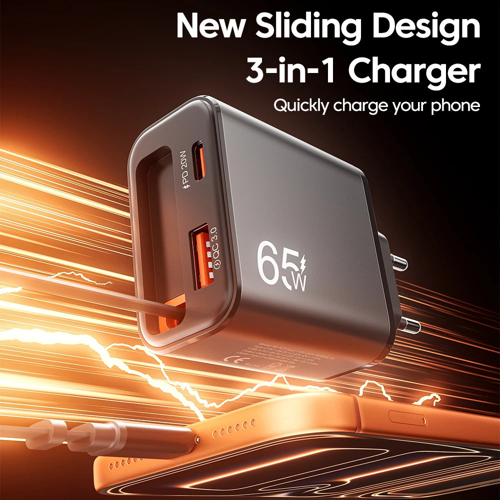 65W USB C Fast Charger with Retractable Cable - Tidesmit Tidesmit