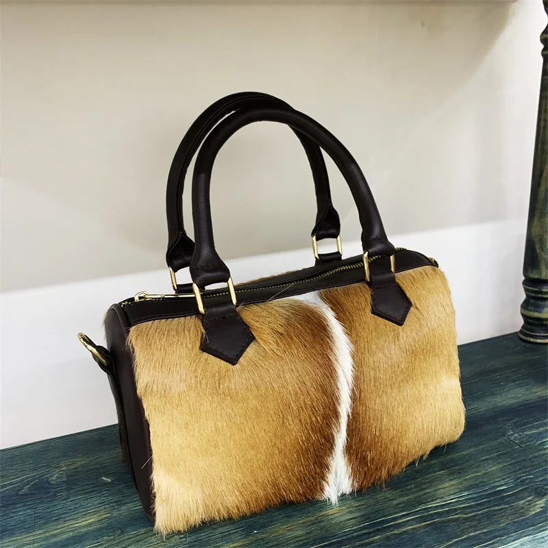 Tote Bag Women's Wool Cashmere Turf Leather Handle Contrast Color Handbag 2025 Luxury Brand High-end Large Capacity Shoulder Bag