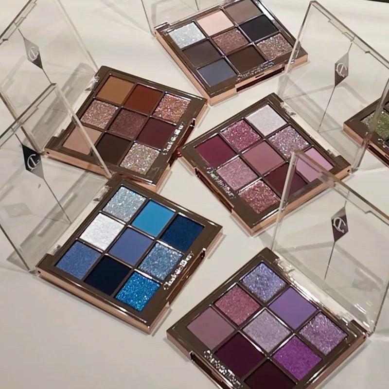 Tidesmit 9 color rose pink eyeshadow palette matte and glitter textures for vibrant face makeup detail view