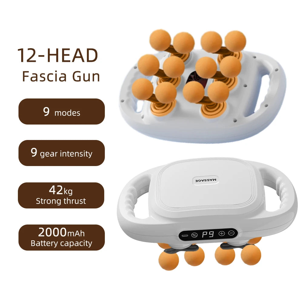 Deep Tissue Muscle Massage Gun | 12-Head Percussive Recovery Device Relaxation Treatment White Tidesmit