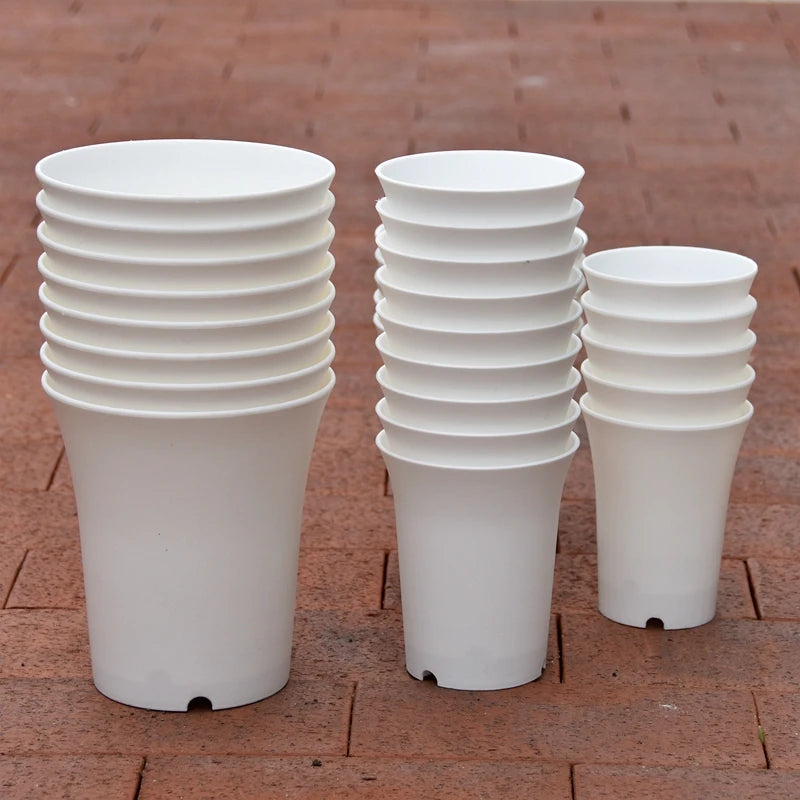 2/5Pcs White Plastic Flowerpots Simple Nursery Seedling Pot Flowers Seed Breeding Planters Container Box Garden Supplies Tool