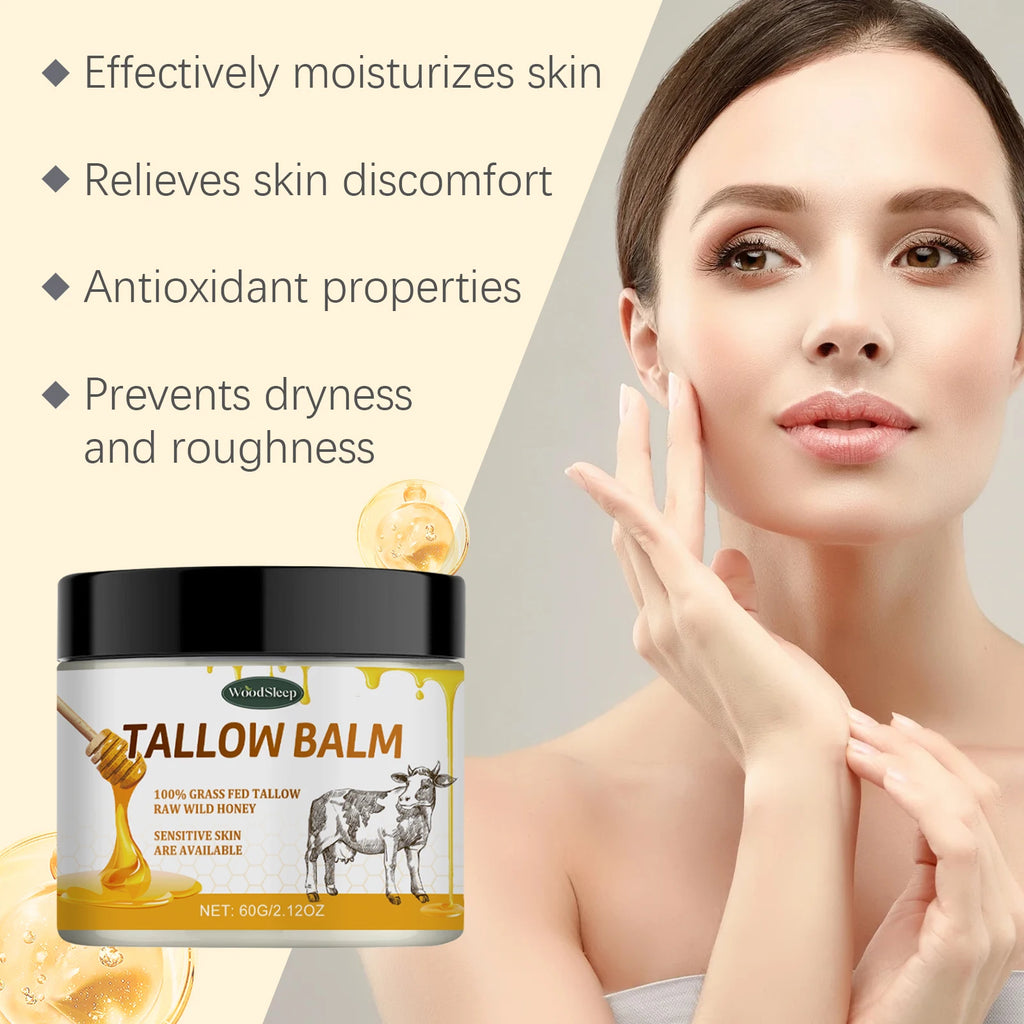 Beef Tallow Honey Balm Tighten Skin Barrier Repair Lifting Facial Rejuvenation Soft Smooth Whipped Tallow Cream Moisturizer 60g