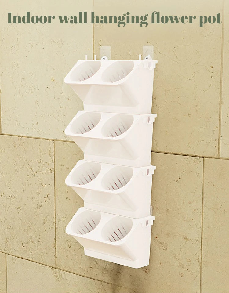 4PCS Flower Pots Wall Hanging Planters Stackable Planter Garden Plastic Pots Vertical Succulents Plant Home Balcony Decoration