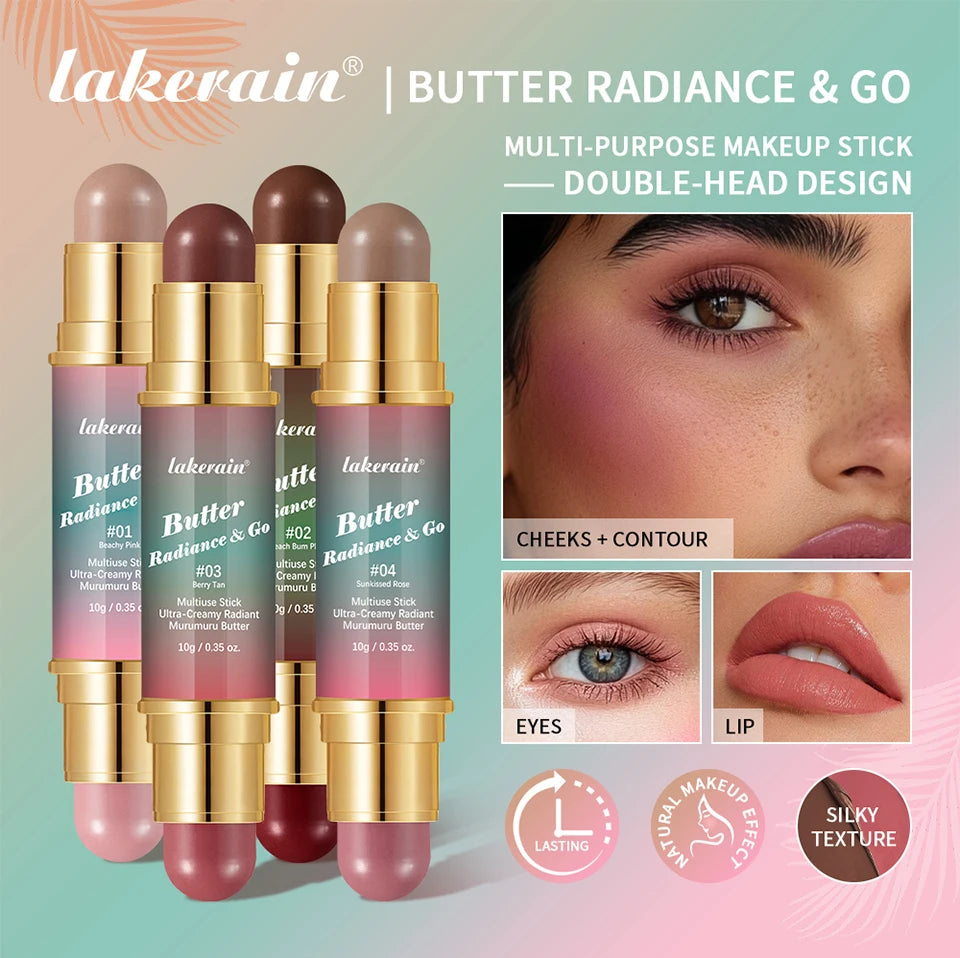 Tidesmit Double-Headed Bronzer Blush Stick texture close-up showing matte contour and glossy glow makeup finish