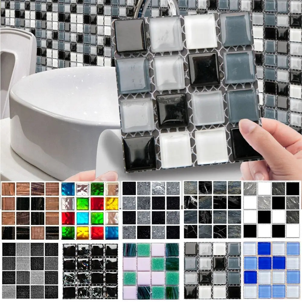 10PCS Decorative Self-adhesive Tile Stickers 3D Effect DIY Mosaic Sticker Removable PVC Wall Decal Kitchen Bathroom Decor