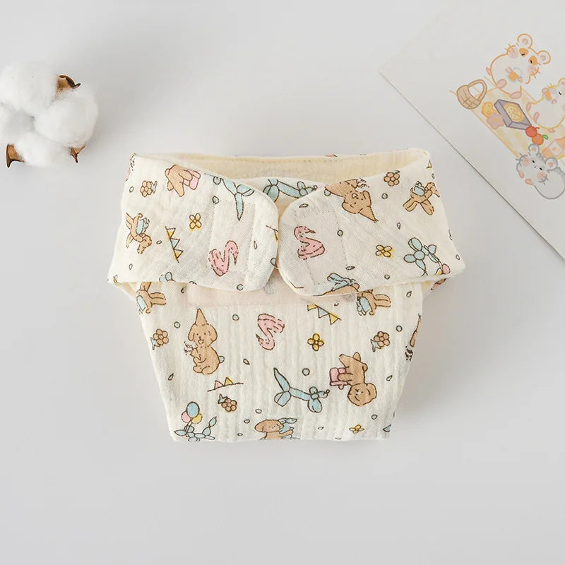 Soft cotton muslin baby diaper with cute brown bear and animal balloon print for delicate baby care.