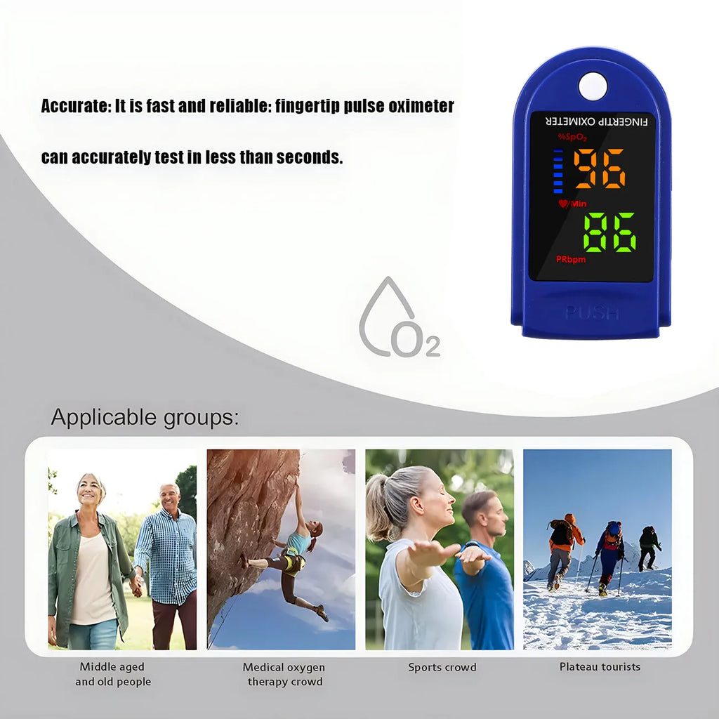 Fingertip Oximeter Blood Oxygen Saturation Monitor SpO2 With Pulse Rate Measurement Portable LED Display No Battery