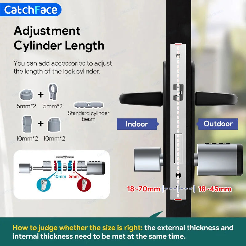 V1 Pro+ Version Adjustable TUYA or TTLock APP Fingerprint Password Digital RFID Card Cylinder Smart Door Lock for Home Hotel