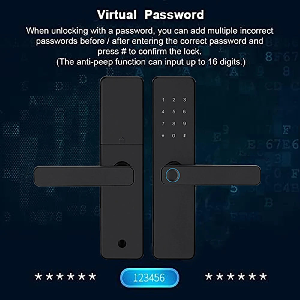 5-in-1 Smart Door Lock with Fingerprint Biometric, Wi-Fi, Tuya APP Control, Touchscreen Keypad – Fits 35-60mm Thick Doors