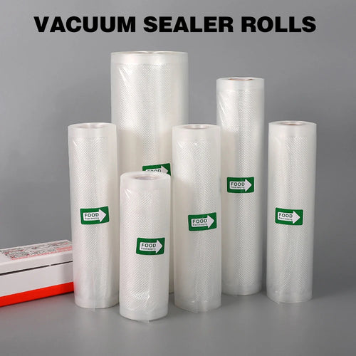 Vacuum sealer bag roll pack with multiple rolls, clear white vacuum storage bags