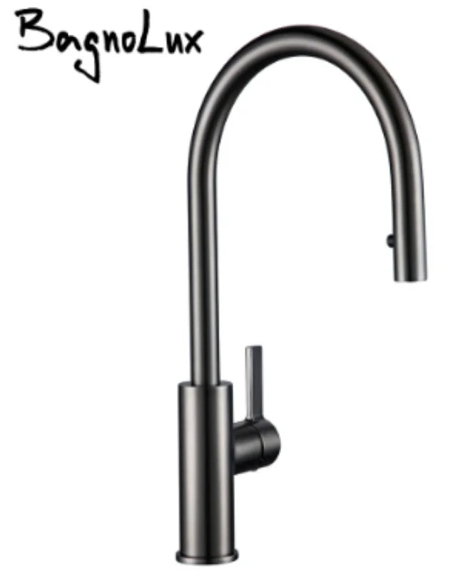 Bagnolux Black Gold Brass Rotation Holder Single Hole Deck Mounted Cold and Hot Water Mixer Pull-Out Sprayer Kitchen Sink Faucet