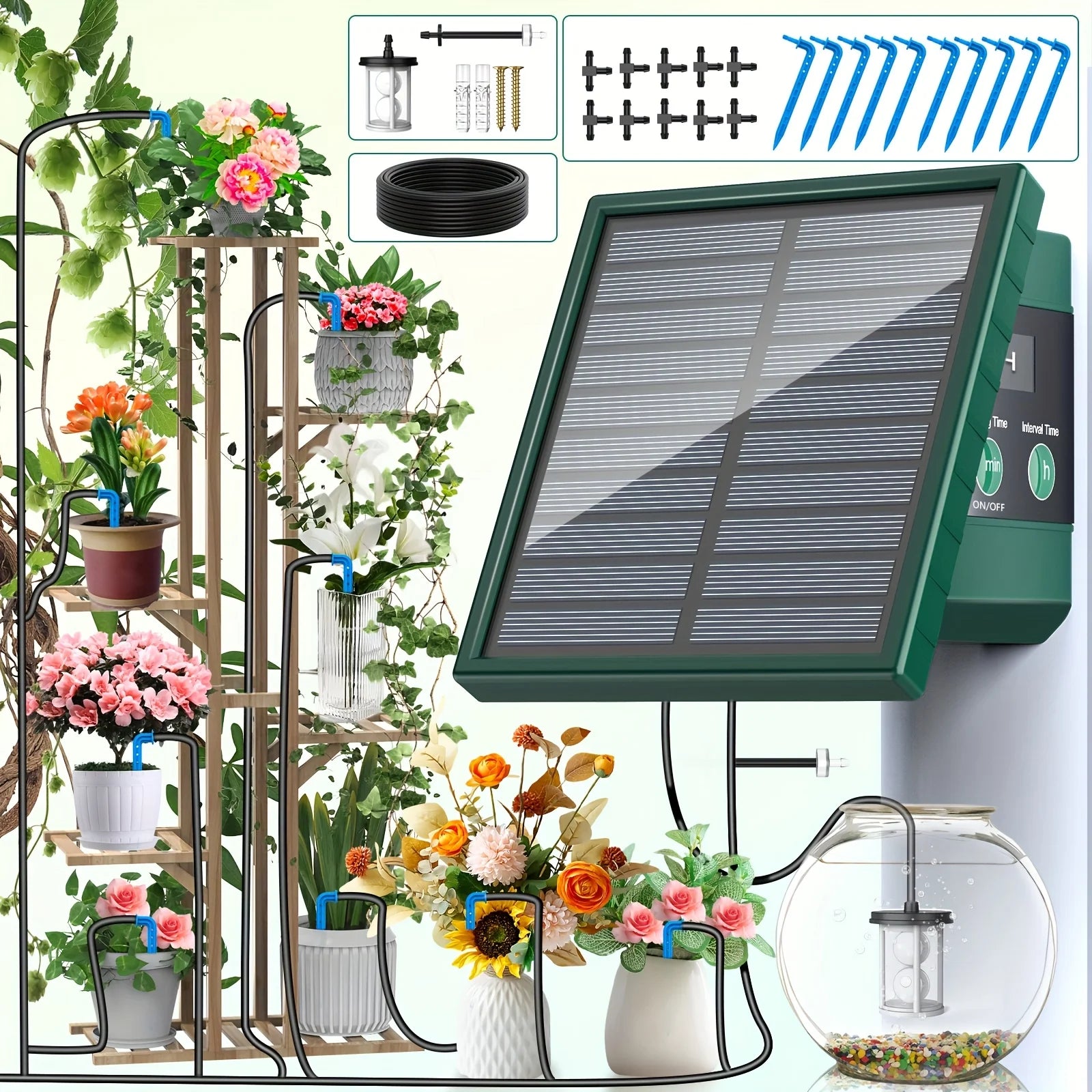 DIY Solar Drip Irrigation System Garden Automatic Watering System Plant Watering Devices for Potted with Water Level Detection